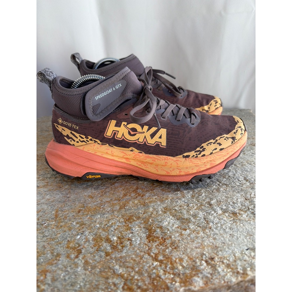 Hoka Speedgoat 6 GTX Trail Running Shoes Brown Orange GORE-TEX Vibram Womens 8.5